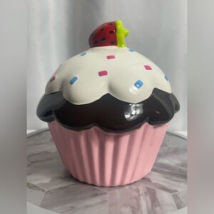 Large Ceramic Frosted Cupcake with Strawberry Top Coin Bank Vintage
Birthday